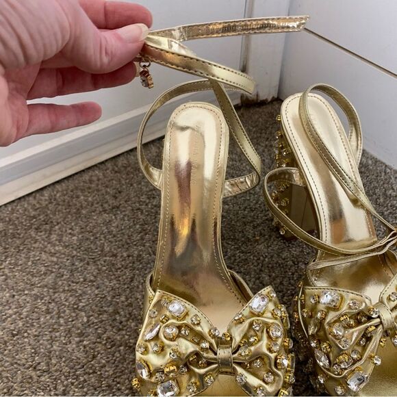 Azalea Wang MAYA-GOLD rhinestone PLATFORM HEELED SANDAL woman’s size 11 - Picture 2 of 10